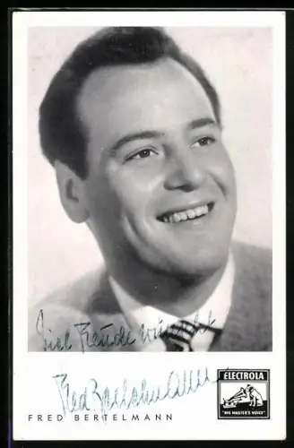 AK Musiker Fred Bertelmann zur Seite lächelnd, Autograph