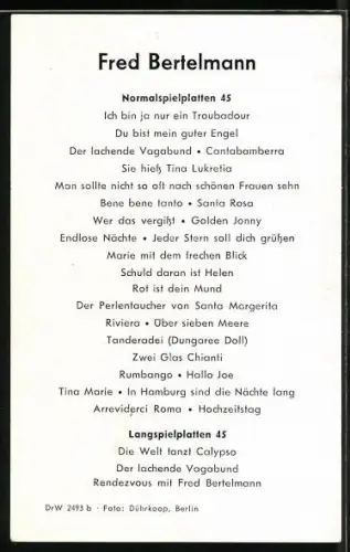 AK Musiker Fred Bertelmann zur Seite lächelnd, Autograph