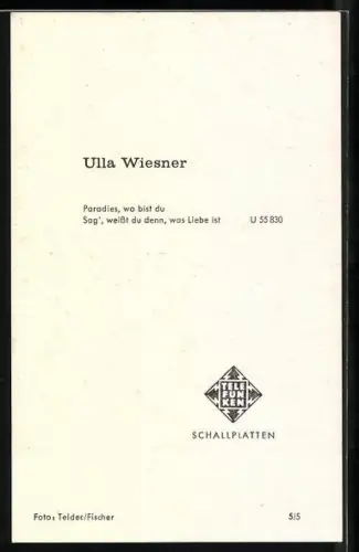 AK Sängerin Ulla Wiesner im Portrait, Autograph