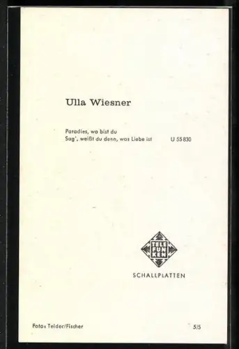 AK Sängerin Ulla Wiesner im Portrait, Autograph