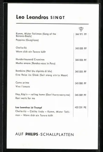 AK Musiker Leo Leandros mit Hemd und Krawatte, Autograph