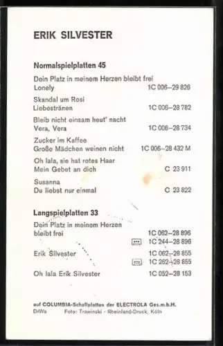 AK Musiker Erik Silvester mit freundlichem Lächeln, Autograph