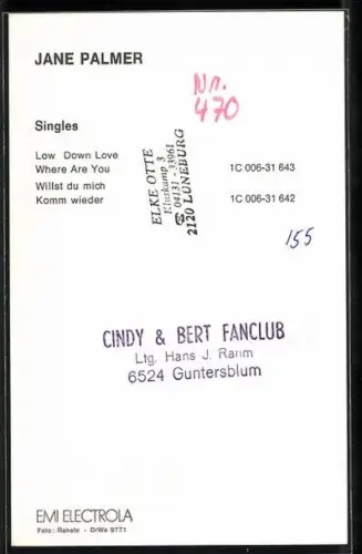 AK Musikerin Jane Palmer mit wilder blonder Mähne, Autograph