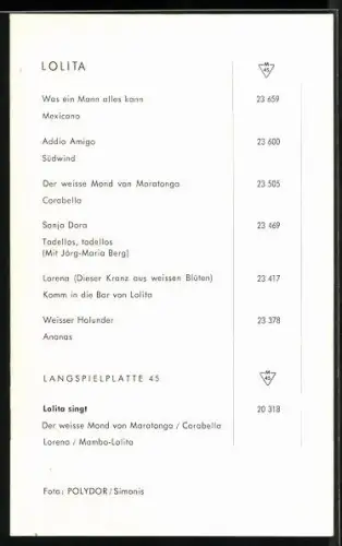 AK Sängerin Lolita im Portrait, Autograph