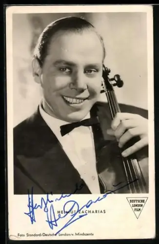 AK Musiker Helmut Zacharias mit Geige, Autograph