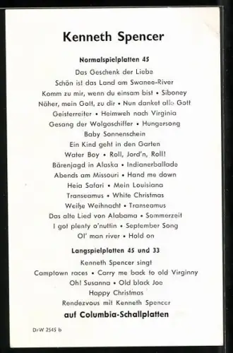 AK Musiker Kenneth Spencer mit breitem Lächeln, Autograph