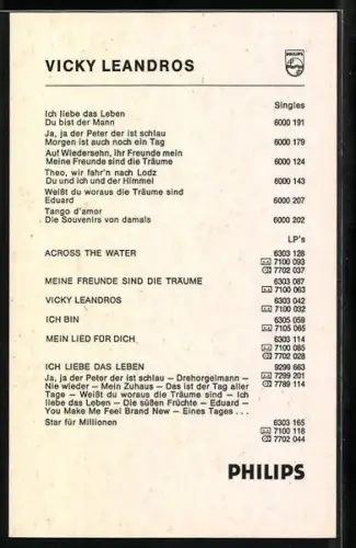 AK Sängerin Vicky Leandros im rotem Hemd portraitiert, Musiker, Autograph