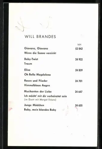 AK Musiker Will Brandes im karierten Anzug, Autograph