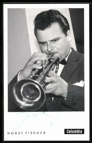 AK Musiker Horst Fischer Trompete spielend, Autograph