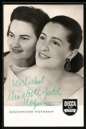 AK Die Sängerinnen Geschwister Hofmann im Portrait, Autograph