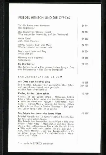 AK Musiker Friedel Hensch und die Cyprus, Autograph