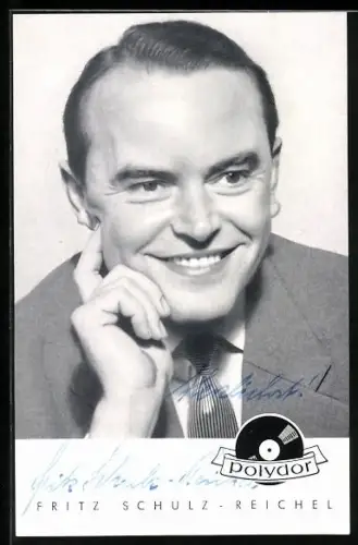 AK Musiker Fritz Schulz-Reichel lächelnd zur Seite schauend, Autograph