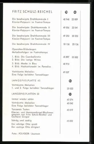 AK Musiker Fritz Schulz-Reichel lächelnd zur Seite schauend, Autograph