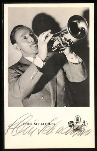 AK Musiker Heinz Schachtner spielt Trompete, Autograph