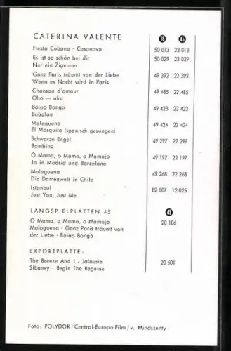 AK Musikerin Catarina Valente lächelnd im Abendkleid, Autograph