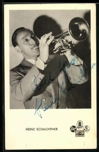 AK Musiker Heinz Schachtner spielt Trompete, Autograph