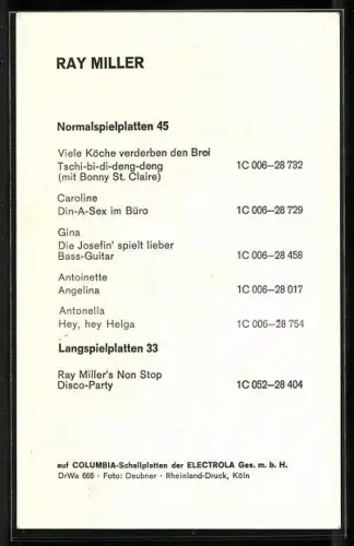 AK Musiker Ray Miller mit seitlichem Blick, Autograph