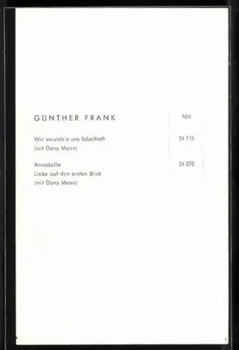 AK Musiker Günther Frank blickt den Betrachter an, Autograph