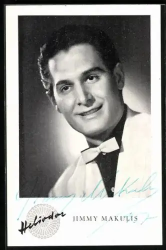 AK Musiker Jimmy Makulis mit Fliege im Jackett, Autograph