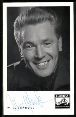 AK Musiker Will Brandes lächelt den Betrachter an, Autograph