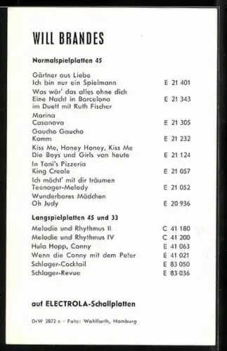 AK Musiker Will Brandes lächelt den Betrachter an, Autograph