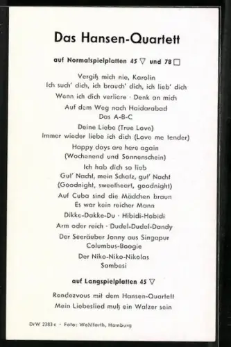 AK Musiker des Hansen-Quartetts lächeln in die Kamera, Autograph