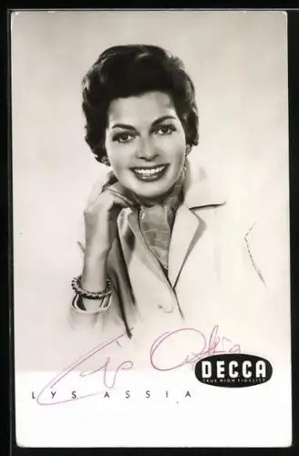 AK Musikerin Lys Assia mit Halstuch, Autograph