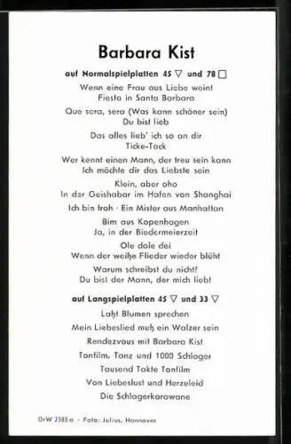 AK Musikerin Barbara Kist seitlich in die Kamera schauend, Autograph