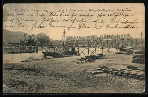 AK Korneuburg, K. u. k. Eisenbahn- und Telegrafen-Regiment, Brückenbau, Militärbahn