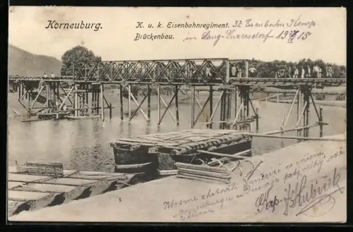 AK Korneuburg, K. u. k. Eisenbahnregiment, Brückenbau, Militärbahn