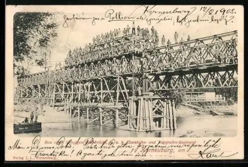 AK Korneuburg, Bau einer Kohnbrücke des Eisenbahn- und Telegrafen-Regiment