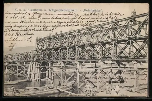 AK Korneuburg, K. u. k. Eisenbahn- und Telegrafen-Regiment, Kohnbrücke, Militärbahn