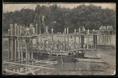 AK Korneuburg, K. u. k. Eisenbahnregiment, Brückenbau, Militärbahn