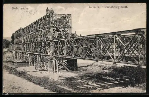 AK K. u. k. Eisenbahn- u. Telegraphenregiment, Dreietagige Eisenbahnbrücke