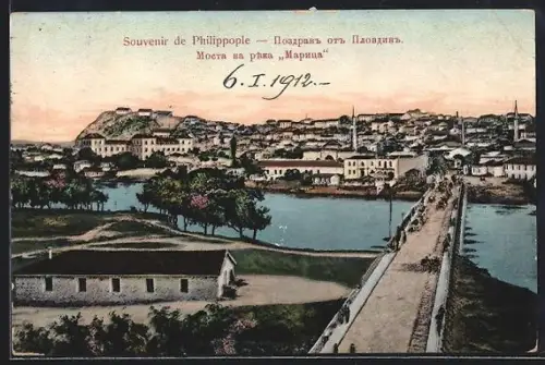 AK Philippople, Ortsansicht mit Brücke aus der Vogelschau