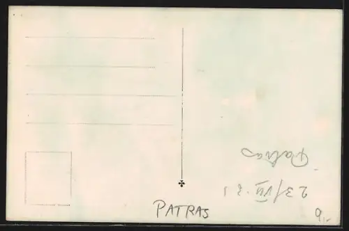 AK Patras, Strassenpartie mit Leuchtturm und Seeblick aus der Vogelschau
