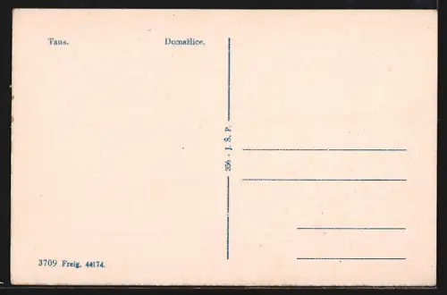 AK Taus, Häuserpanorama mit Kirche, Arkaden