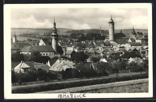 AK Domazlice, Totalansicht von einem Acker aus, Türme