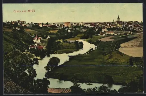 AK Mies, Flusspartie mit Ortsansicht