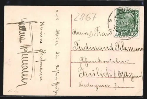 AK Mies, Flusspartie mit Ortsansicht