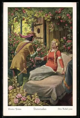 Künstler-AK Otto Kubel: Dornröschen 6: Der Prinz suchte nach dem schlafenden Dornröschen...