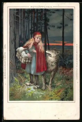 Lithographie Rotkäppchen, Märchenpostkarte
