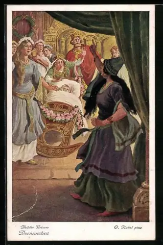 Künstler-AK Otto Kubel: Dornröschen, Gesellschaft beim Ball