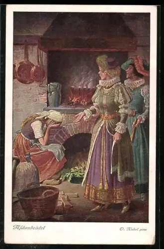 Künstler-AK Otto Kubel: Aschenbrödel, Aschenputtel mit den bösen Schwestern