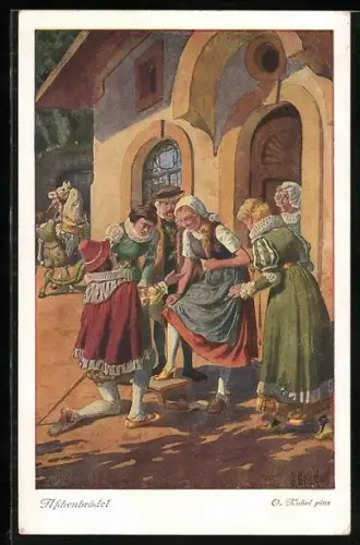 Künstler-AK Otto Kubel: Aschenputtel, Prinz sucht die Besitzerin des verlorenen Schuhs