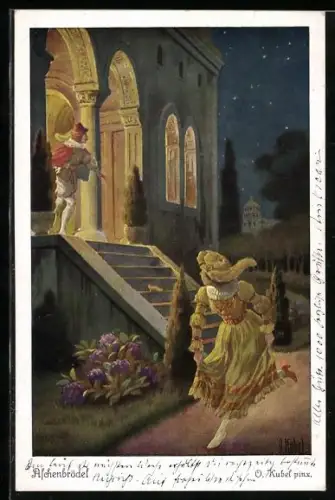 Künstler-AK Otto Kubel: Brüder Grimm, Aschenputtel verliert auf der Treppe den Schuh