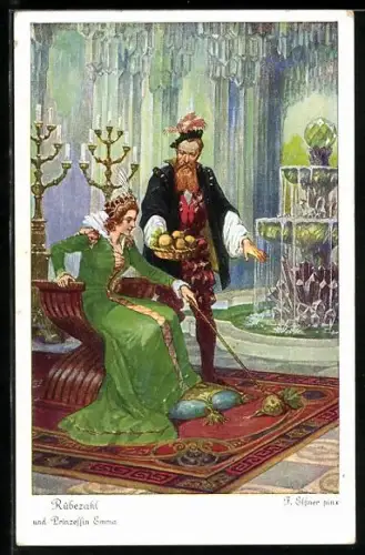 Künstler-AK F. Elssner: Rübezahl und Prinzessin Emma, Märchen