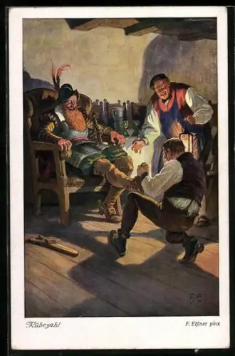 AK Rübezahl in Gaststätte lässt sich die Schuhe ausziehen