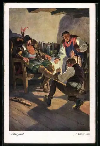 AK Rübezahl in Gaststätte lässt sich die Schuhe ausziehen