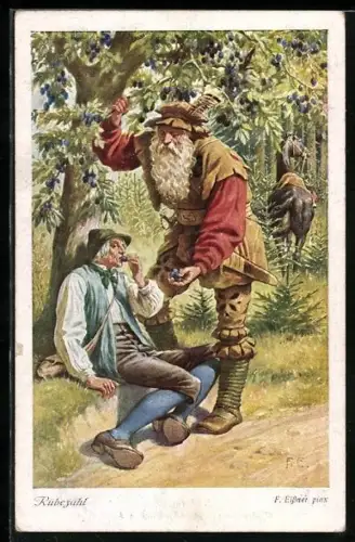 Künstler-AK F. Elssner: Rübezahl gibt Greis Pflaumen